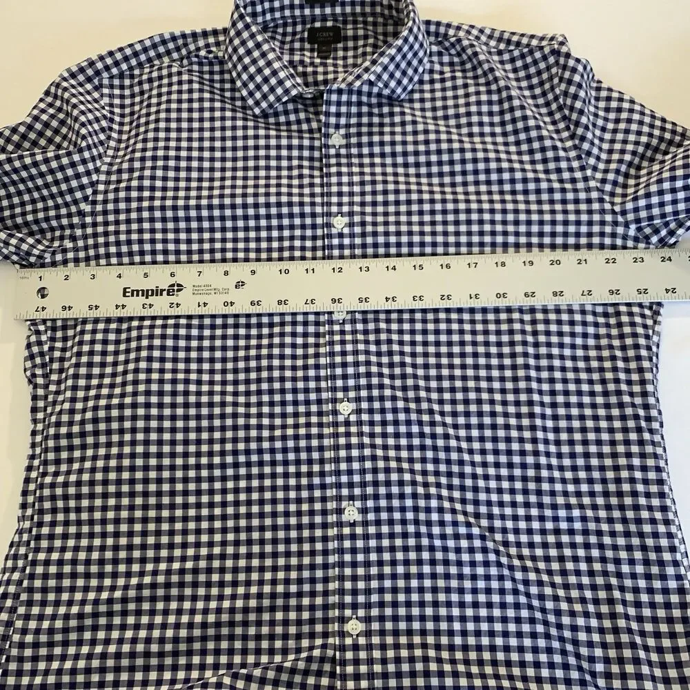 J Crew Ludlow Shirt 120s 2 Ply Cotton Men XL Blue‎ White Gingham Plaid Button Up
